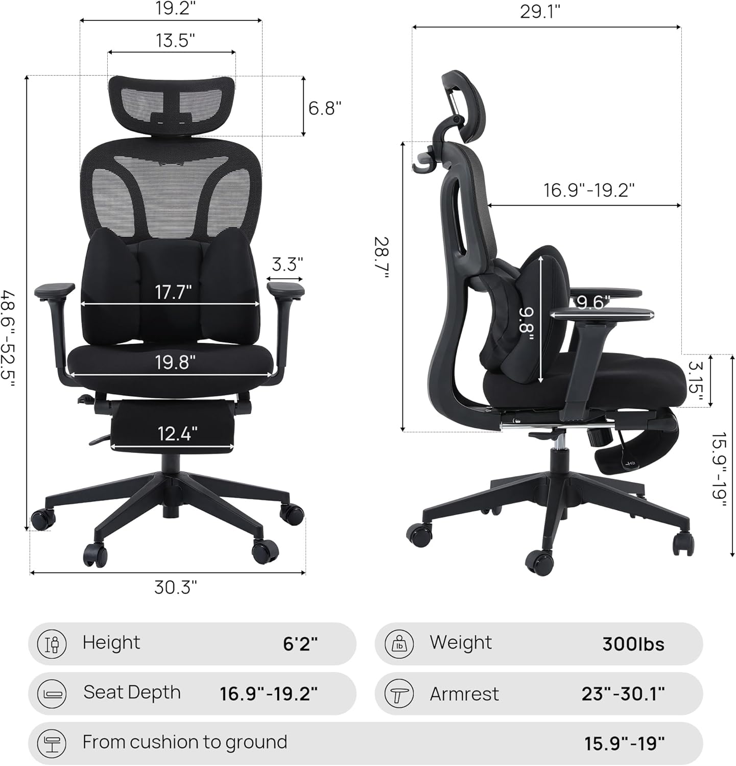 CabLady S1 Petite Ergonomic Office Chair Design with Detachable Pillow Lumbar Cushion, Coat Hanger, 2D Headrest & PU Armrests, Cloud Seat & Footrest Cute Desk Chair for Women Girls - Image 2