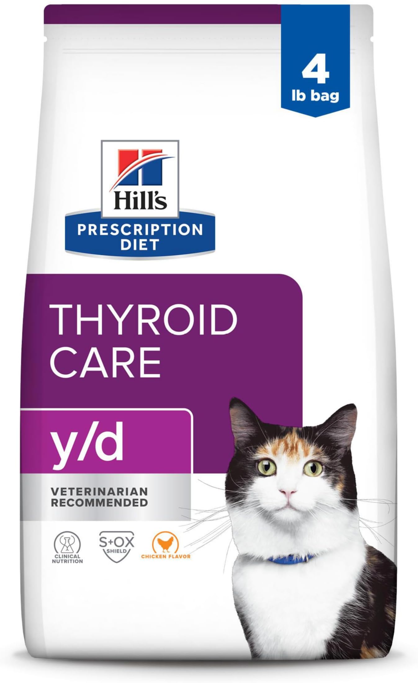 Hill's Prescription Diet y/d Thyroid Care Dry Cat Food, Chicken, 4 lb. Bag
