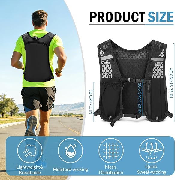 Running Vest for Women Men Lightweight Hydration Backpack Adjustable Chest Straps Breathable Running Backpack for Climbing Hiking Cycling Trail - 2