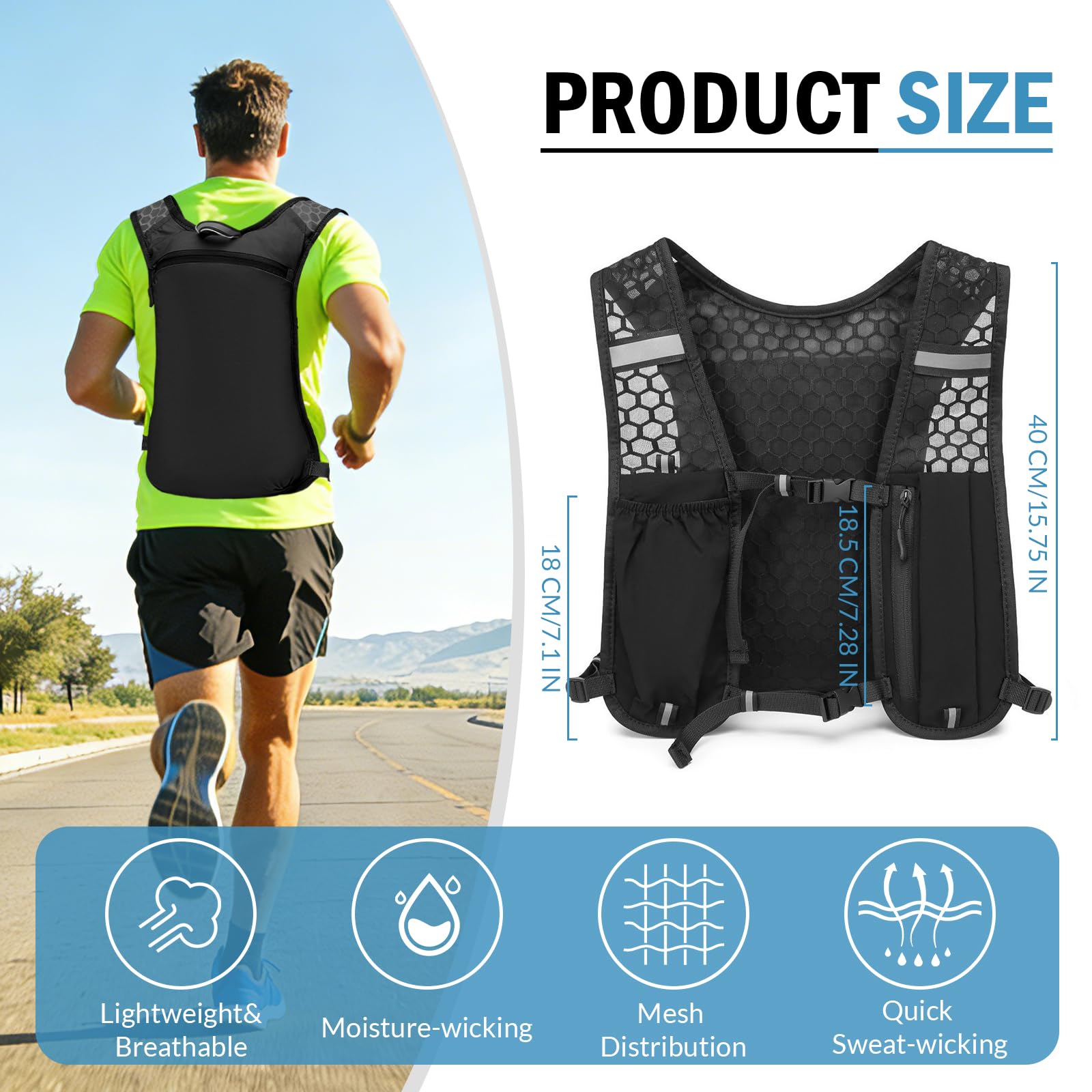 Running Vest for Women Men Lightweight Hydration Backpack Adjustable Chest Straps Breathable Running Backpack for Climbing Hiking Cycling Trail — view 2