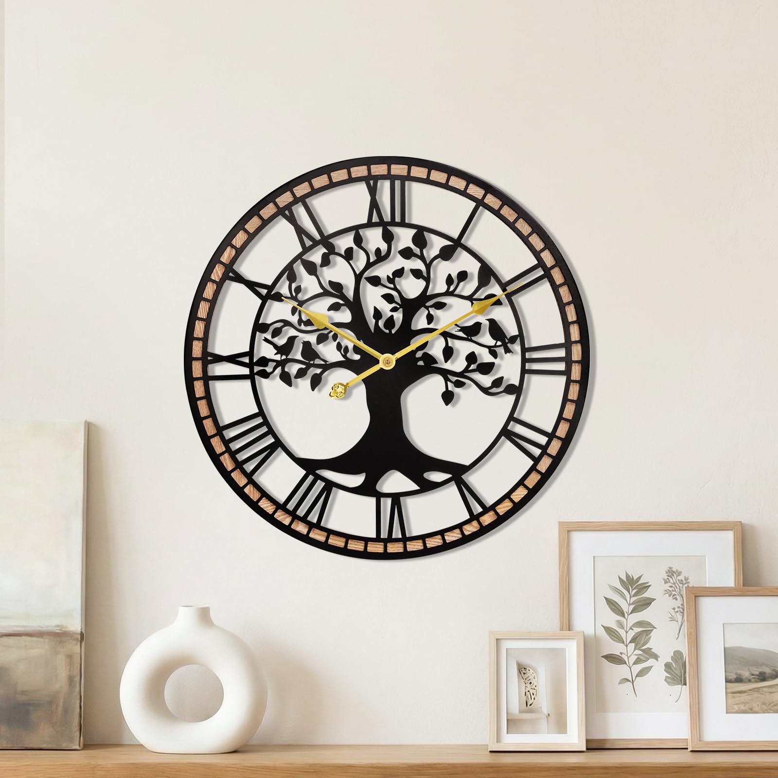 Horloges murales à piles silencieuses grand format bois pour salon