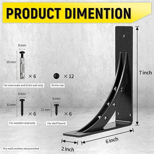 Miniatura 2 de Soportes de estante resistentes de 7 x 6 pulgadas, carga máxima de 900 libras, soportes de metal de aleación de alta calidad (juego de 2) soportes