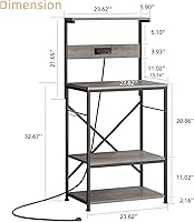 Vista 3 de JAMFLY Estante para hornear de cocina con toma de corriente, soporte para microondas con 6 ganchos en forma de S, barra de café de 4 niveles