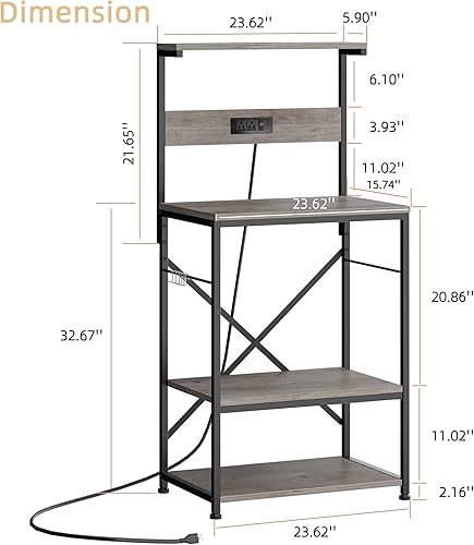 Miniatura 10 de JAMFLY Estante para hornear de cocina con toma de corriente, soporte para microondas con 6 ganchos en forma de S, barra de café de 4 niveles para