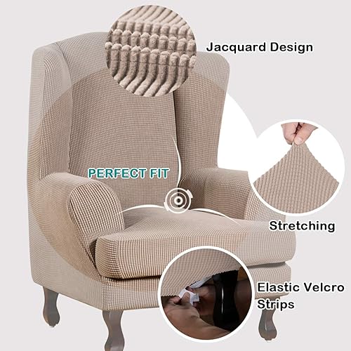 Vista 371 de Turquoize - Funda elástica para sofá de 2 piezas y 3 cojines, funda protectora lavable con elástico en la parte inferior, tela jacquard gruesa