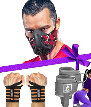 Sparthos Training Mask [Red Camo] + Kickback Ankle Straps [Iron Gray] + Wrist Wraps
