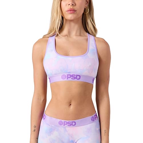PSD Womens Underwear Playboy Graphic Print Sports Bras, Packs & Singles | Breathable Medium Support Sports Bras for Women with Anti-Chafing Seams, Racerback Bras for Women, Womens Loungewear Bras - Small - Pb Icy Drip