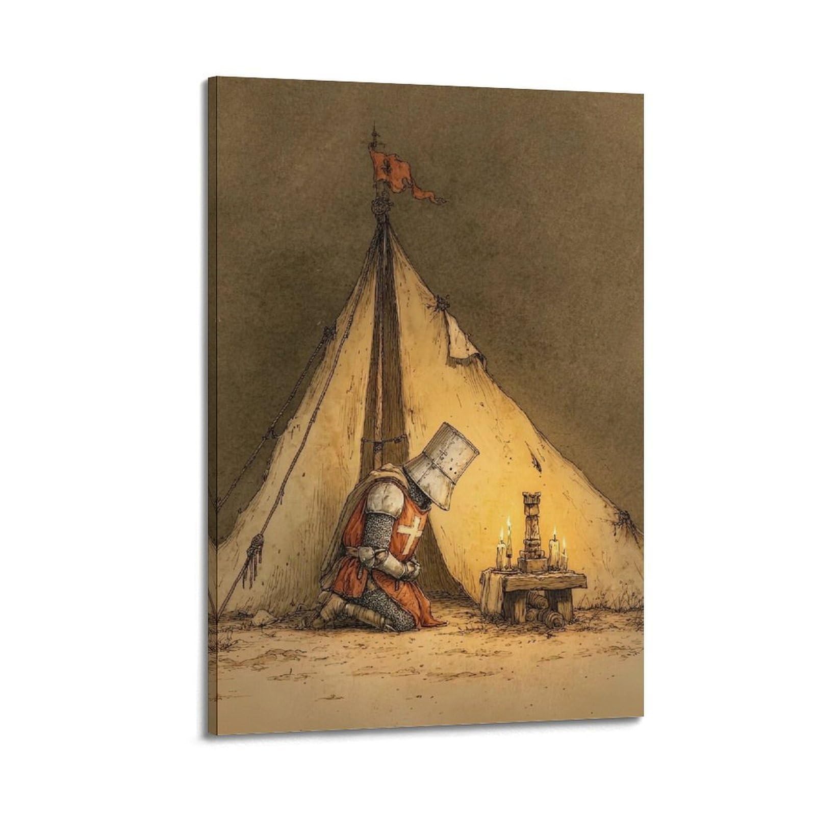 XKUGA Crusader Religious Poster Temple Templar Knight Prayer Modern Decorative Canvas Prints - Ideal Wall Art for Family, Man Cave, Game Room, Boys & Girls Bedroom 20x30inch(50x75cm)