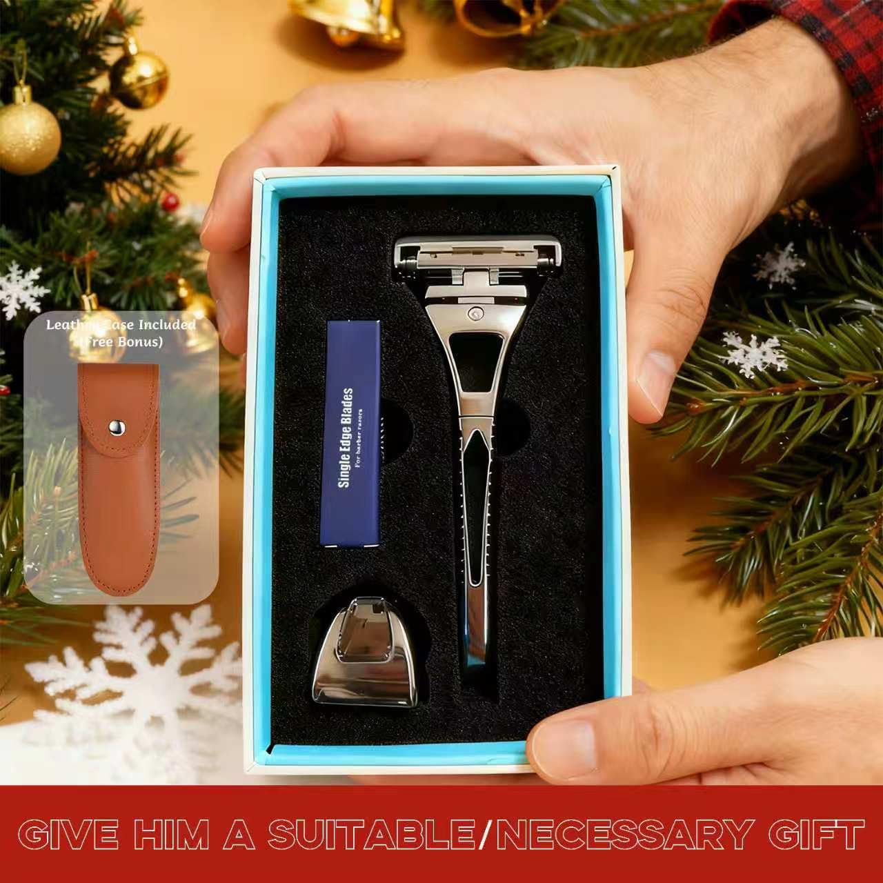 Gun-Grey Premium Men's Razor, Zinc Alloy & Stainless Steel | 4-Blade Cartridge Razor with Flexible Pivot Head, Smooth Shave for Face and Body, Men's premium gift