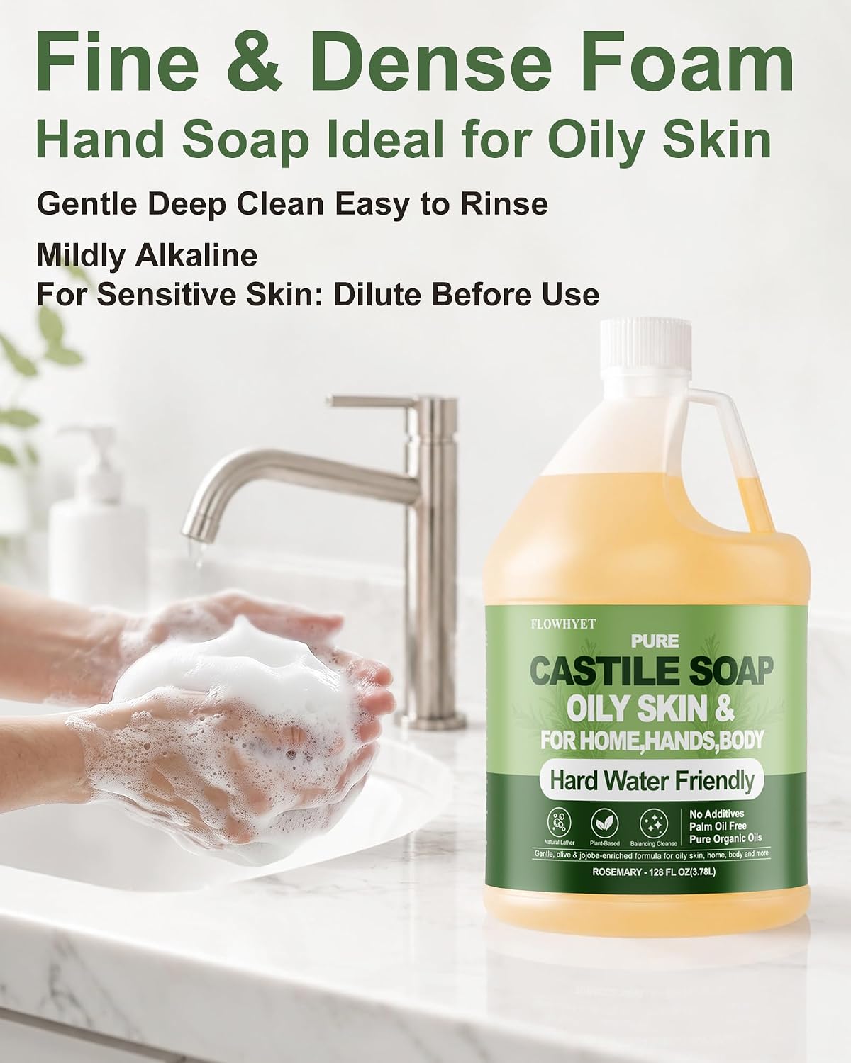 1 Gallon Pure Castile Soap Liquid Rosemary, For Oily Skin & Hard Water image 2