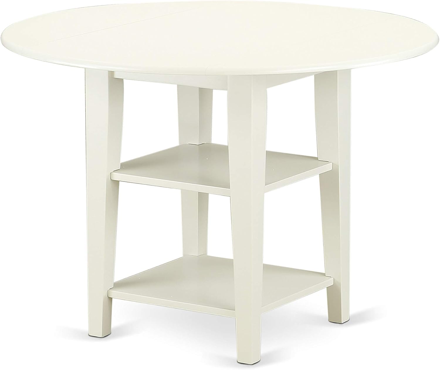 East West Furniture ASUAB3-LWH-02 3 Piece Dining Set Contains a Round Kitchen Table with Pedestal and 2 Light Beige Linen Fabric Parsons Dining Chairs, 42x42 Inch, Linen White