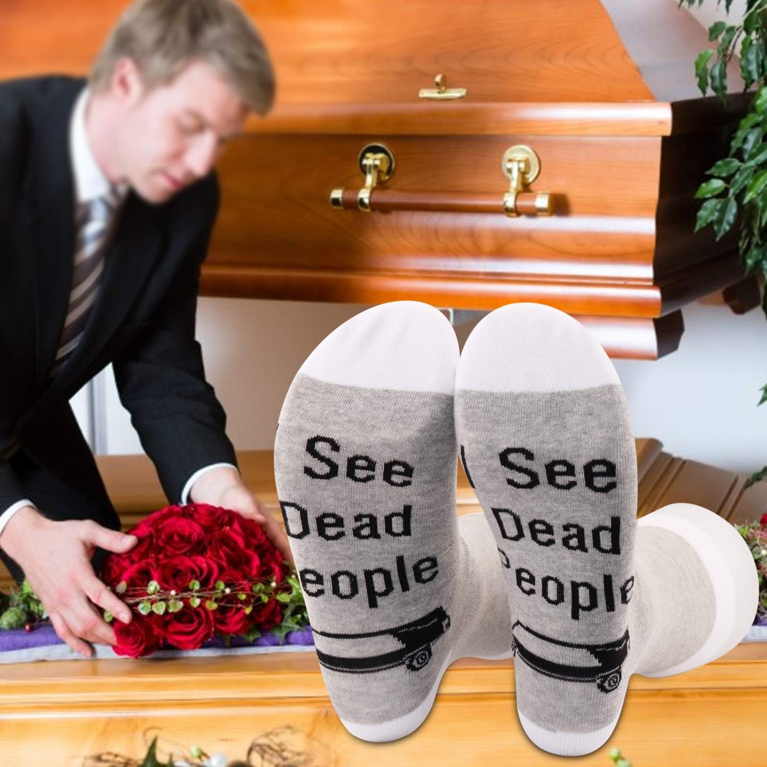 G2TUP Funny Mortician Gift I See Dead People Mortuary S Socks Embalmer Funny Gift (I See Dead People, Mid Calf)