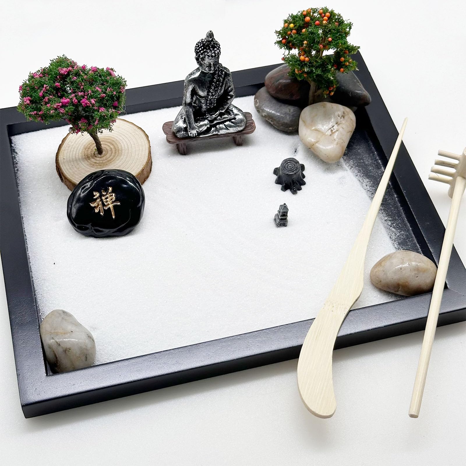 Woohome 20 szt. Mini Zen Sand Garden Kit, Mini Garden Kit z tacą, Zen Style Garden Ornament for Home Office Home Decoration