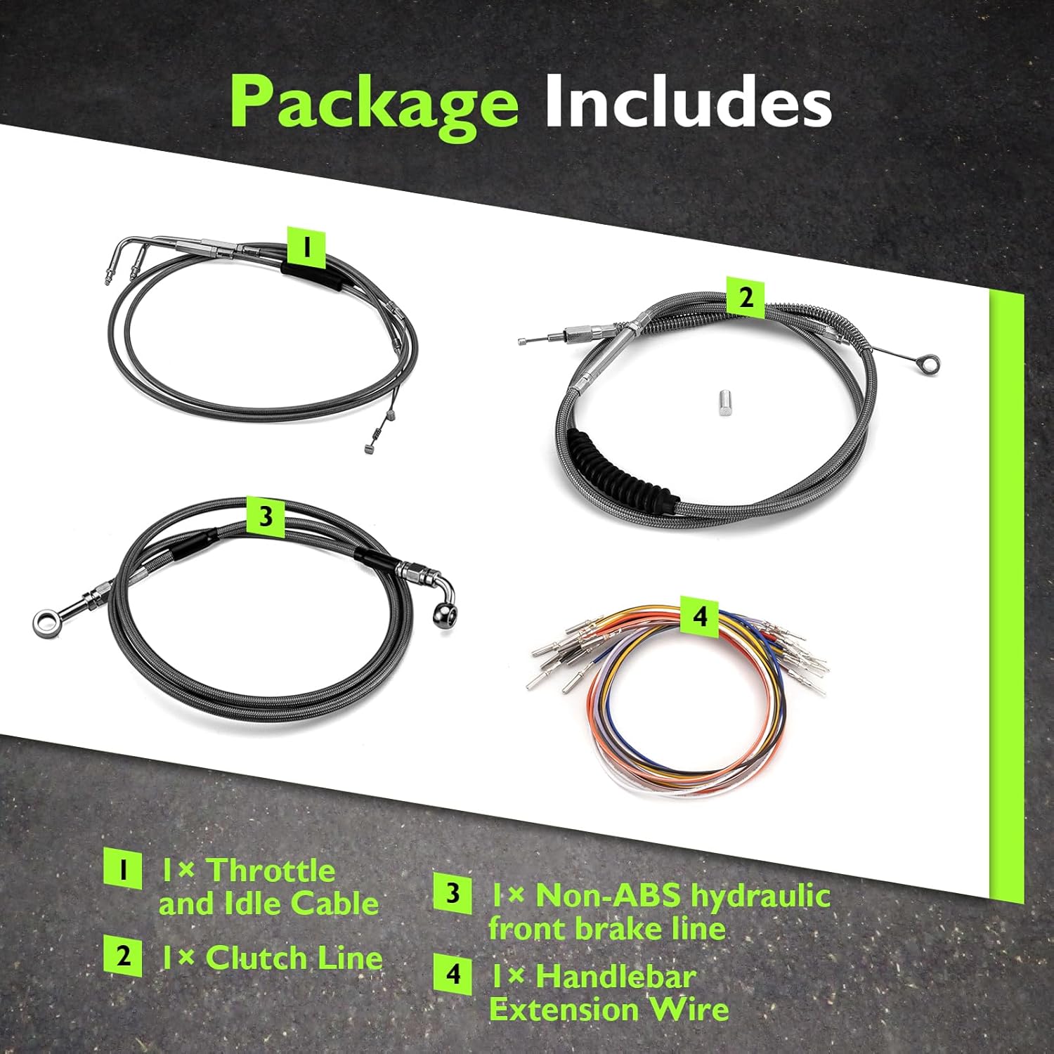 Mofun Clutch Cable & Throttle and Idle Cable Kit & Handlebar Extension Wire and Non-ABS Hydraulic Front Brake Line Kit Compatible with Harley Dyna Wide Glide FXDWG 1993-2005, Black