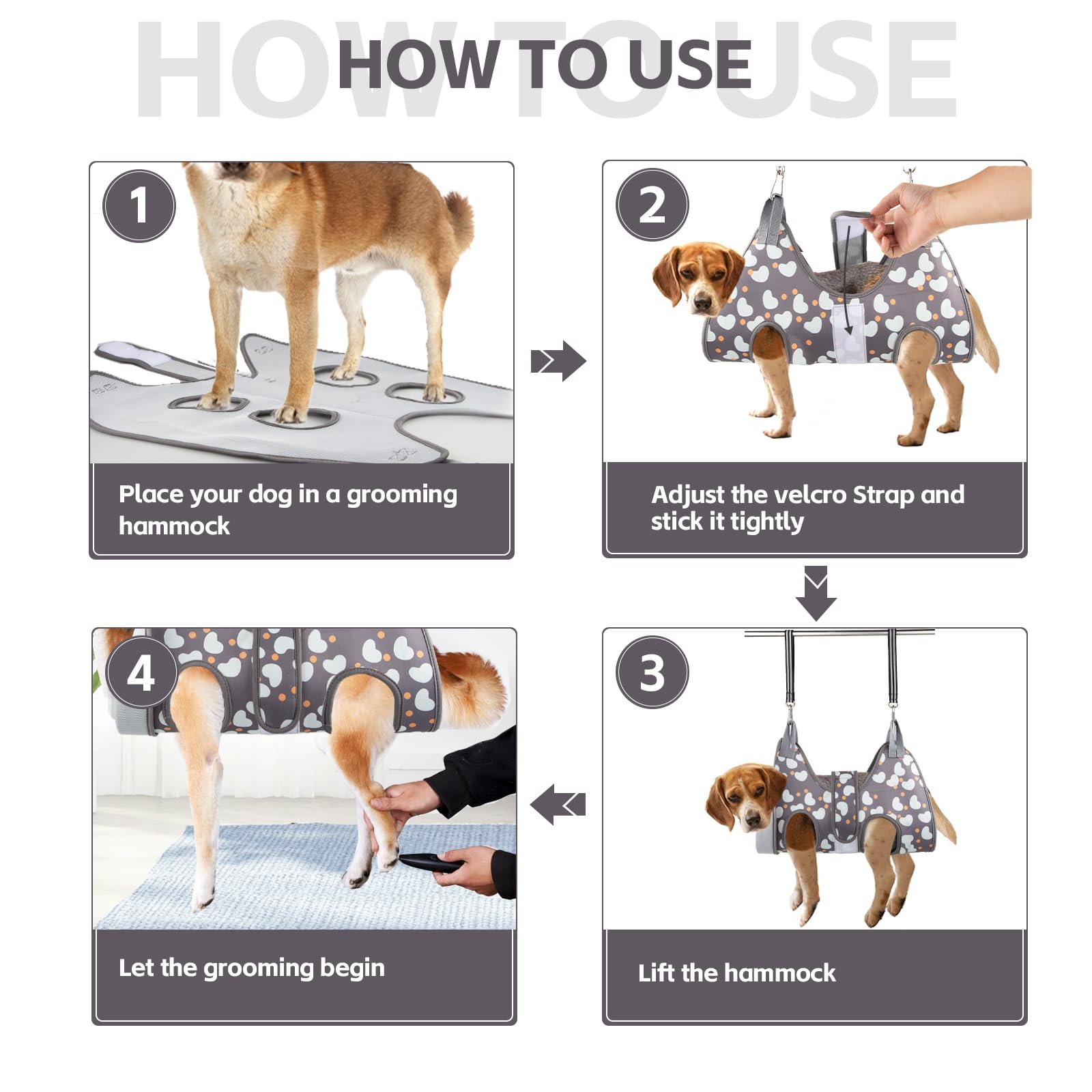 ATESON Hamaca de aseo para perros medianos/grandes con cortaúñas/cortaúñas, arnés de aseo para perros para recortar uñas, ayudante de aseo para mascotas