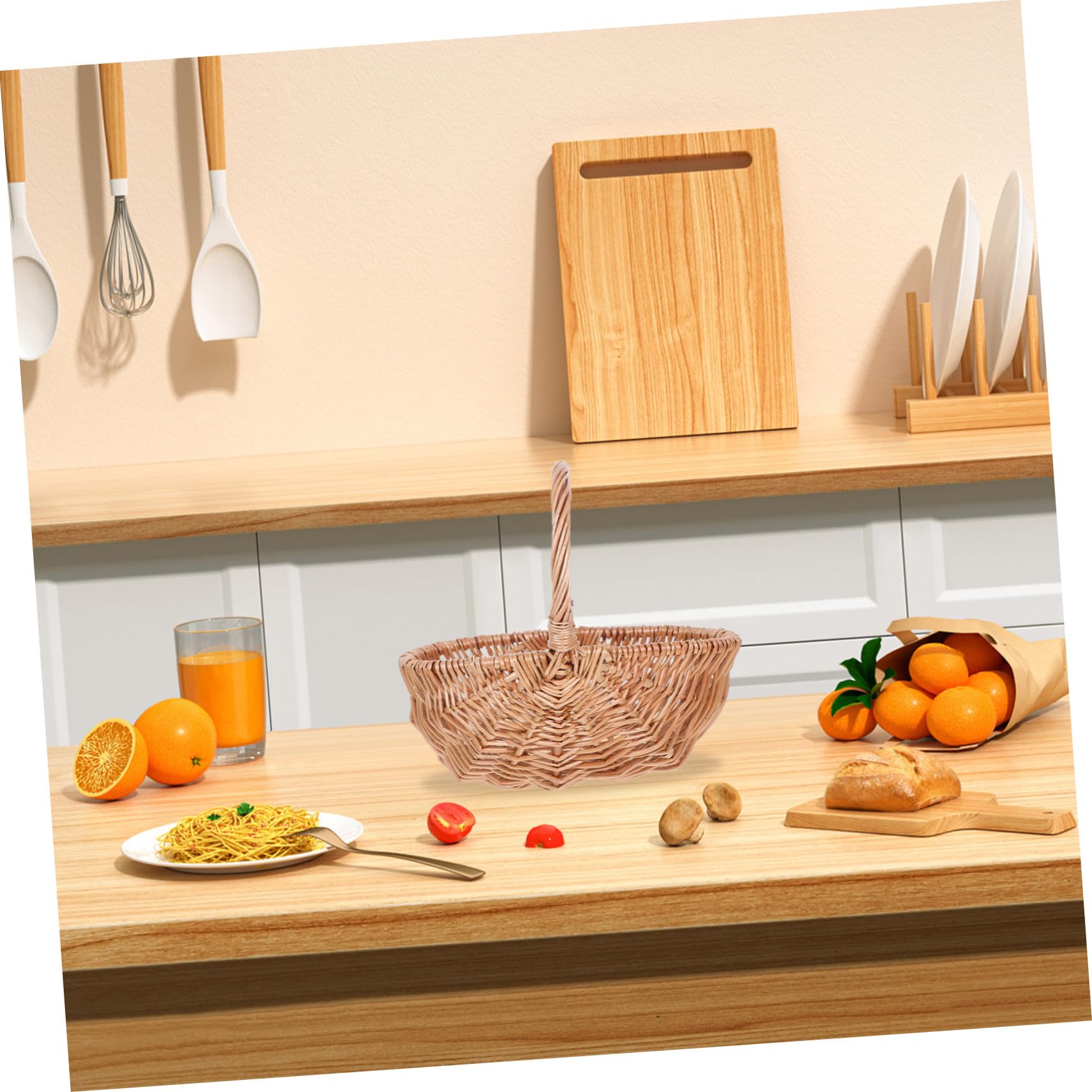GALPADA Cesta de Picnic de Mimbre Tejida a Mano Pequeña 27 Cm para Frutas Verduras y Huevos Portátil Ligera para Camping y Picnic al Aire Libre