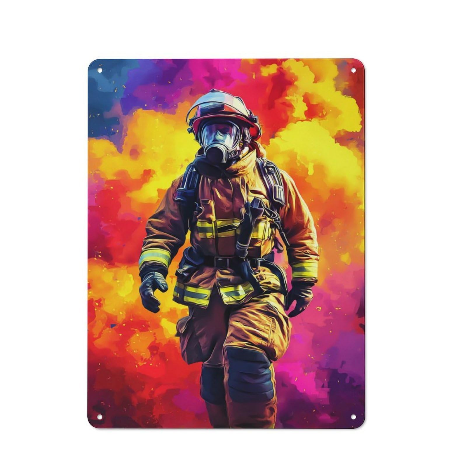 Junmoney Firefighter In Action -1 Tin Sign 40X30cm With For Living Room Wall, Rustic Decor, For Living Room Decor Lovers