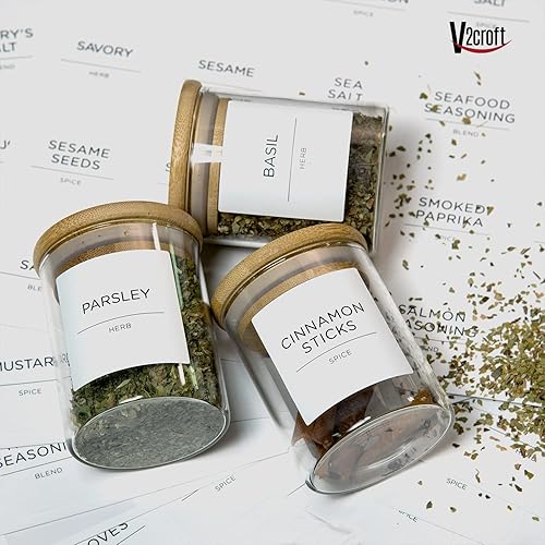 Miniatura 5 de v2croft 184 etiquetas para tarros de especias, calcomanías blancas mate, texto negro, calcomanías impermeables para tarros de especias de vidrio,