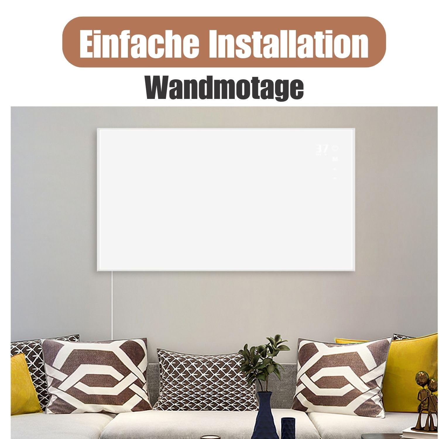 Calefacción infrarroja de pared 450W - Termostato infrarrojo dispositivo autónomo con control remoto Calefacción eléctrica de ahorro energético con APP WiFi Radiador eléctrico de pared