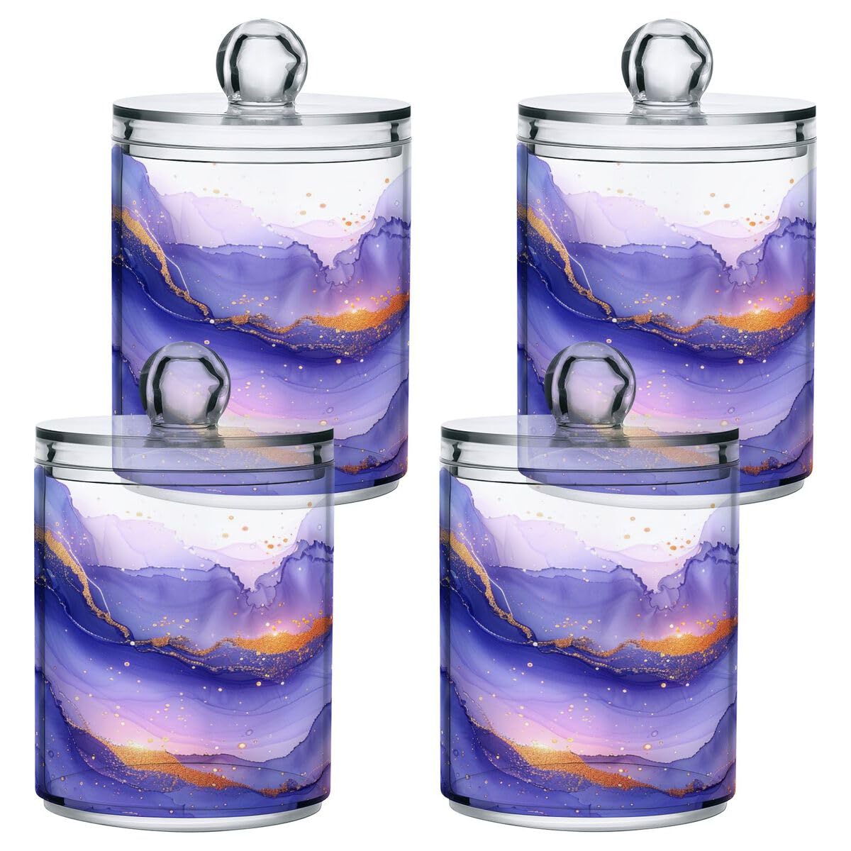 Nander 2Pack Qtip Holder Dispenser -Beautiful Marble Texture Clear Plastic Apothecary Jars Set - Restroom Bathroom Makeup Organizers Containers for Cotton Swab, Ball, Pads, Floss