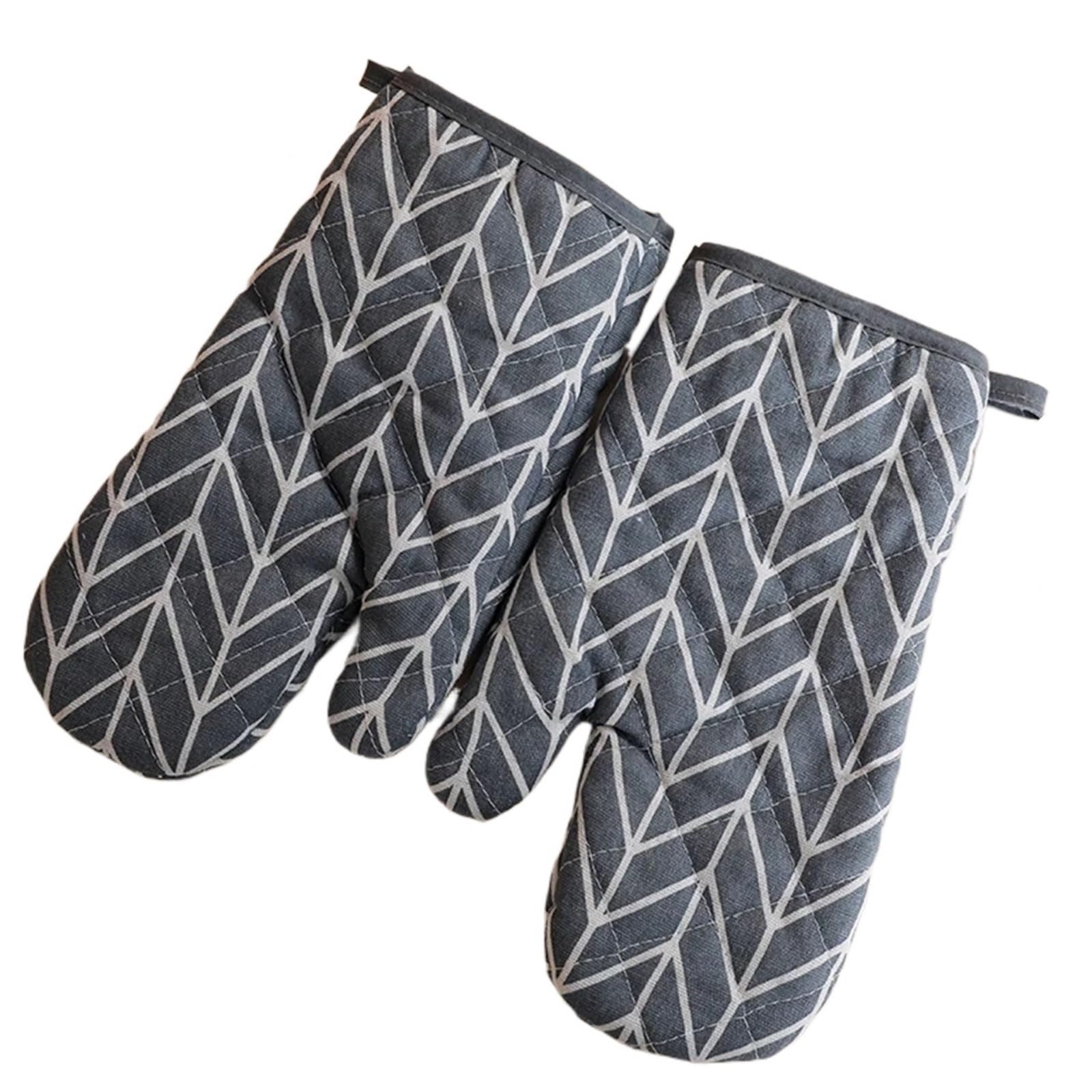 Kitchen Potholders Pad And Stove Oven Gloves Set Mitts Heat Resistant Anti-heat Take Hot Pot Cooking Baking(Grey)