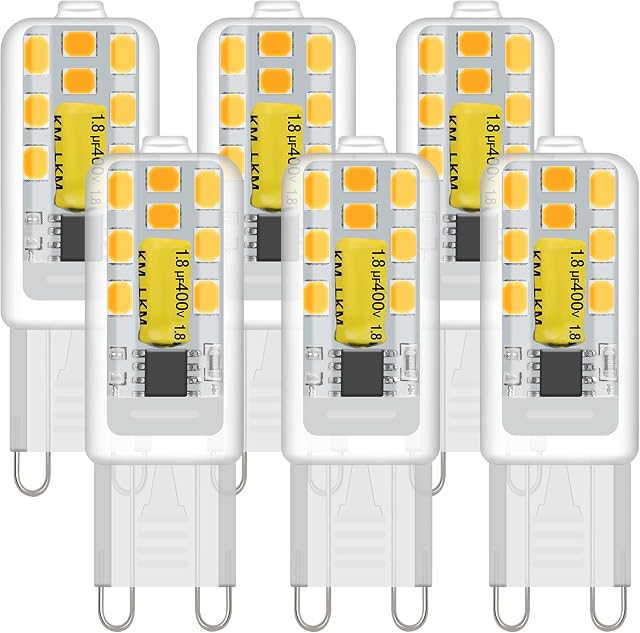 ZEIYEI G9 LED Light Bulbs, 3W, Warm White 3000K, 300LM, No Flicker, Equivalent to 30W Halogen Bulb, Not Dimmable, LED Energy Saving Bulb for Lighting Decor, Chandelier Home and More 6-Pack