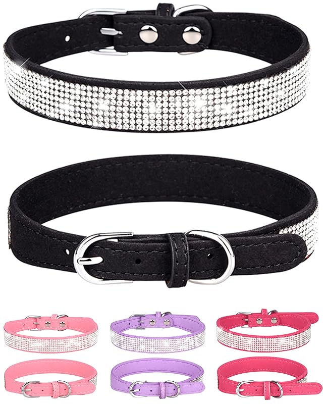 Coleira para Cães Pequenos com Strass e Camurça Ajustável SOLMOONY XS Black1