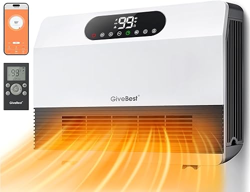 GiveBest Calentador eléctrico de pared, calentadores de espacio para uso en interiores, calentador inteligente de 1500 W con termostato ajustable,
