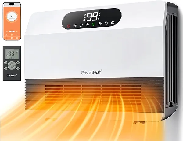 GiveBest Smart Wall Heater, 1500W Fast Heating Space Heater for Bedroom, Electric Space Heater with Thermostat for Indoor Use, Easy Wall Mounted, On/Off Timers, Works with Alexa, White
