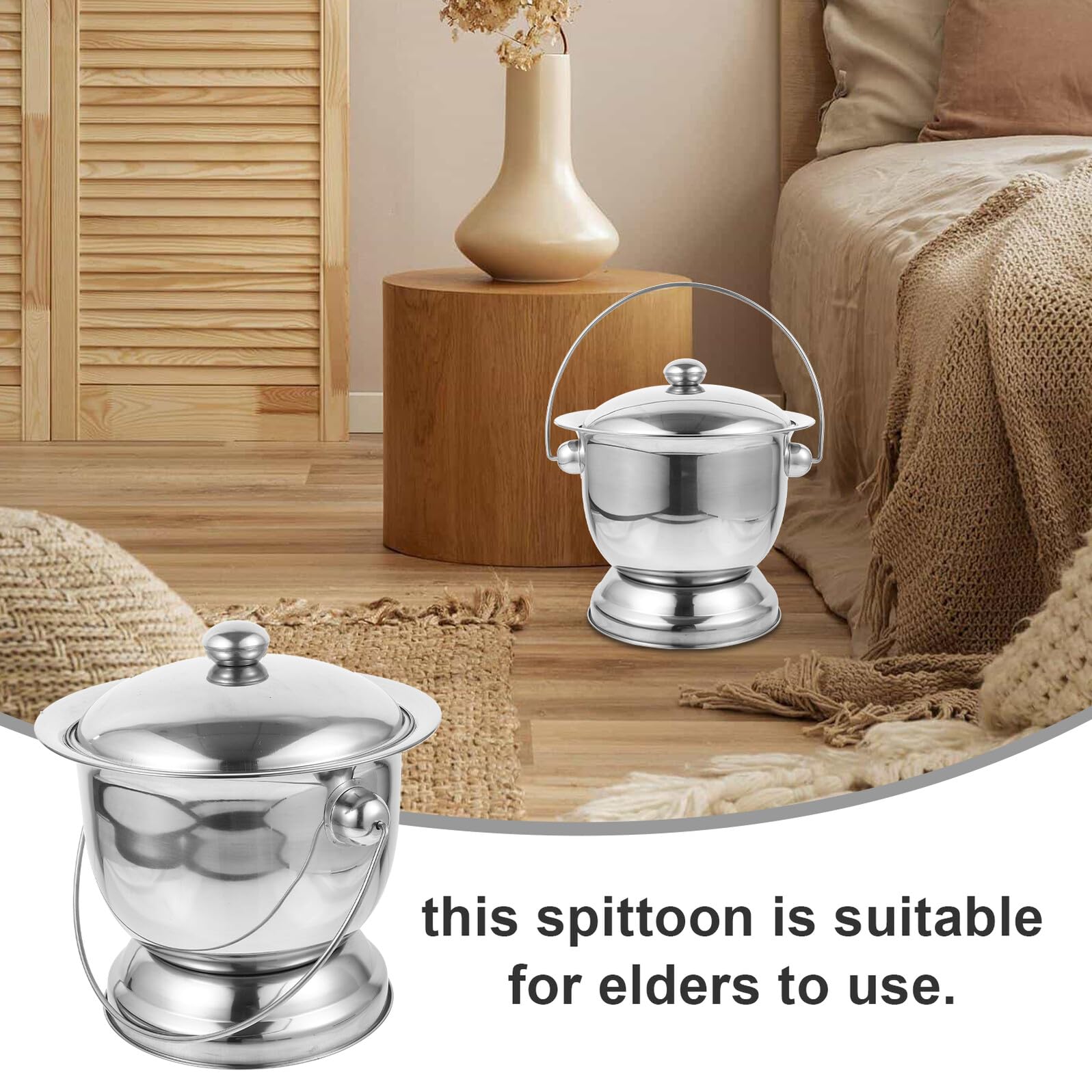 Pot de Chambre Facile à Nettoyer et Scellé avec Couvercle en Acier Inoxydable Argenté Adulte Accessoires pour Soins aux Patients Adaptés la Maison Voyage