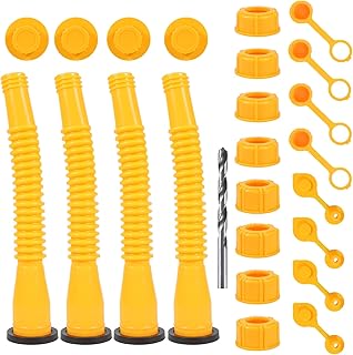 25 Pcs Gas Can Spout Kit QJIUBA 4 Sets for 1/2/5/10 Gal Replacement of Old Tanks Includes Nozzle, Vent caps, Rubber Gasket, Drill bits, Auxiliary Base Cap