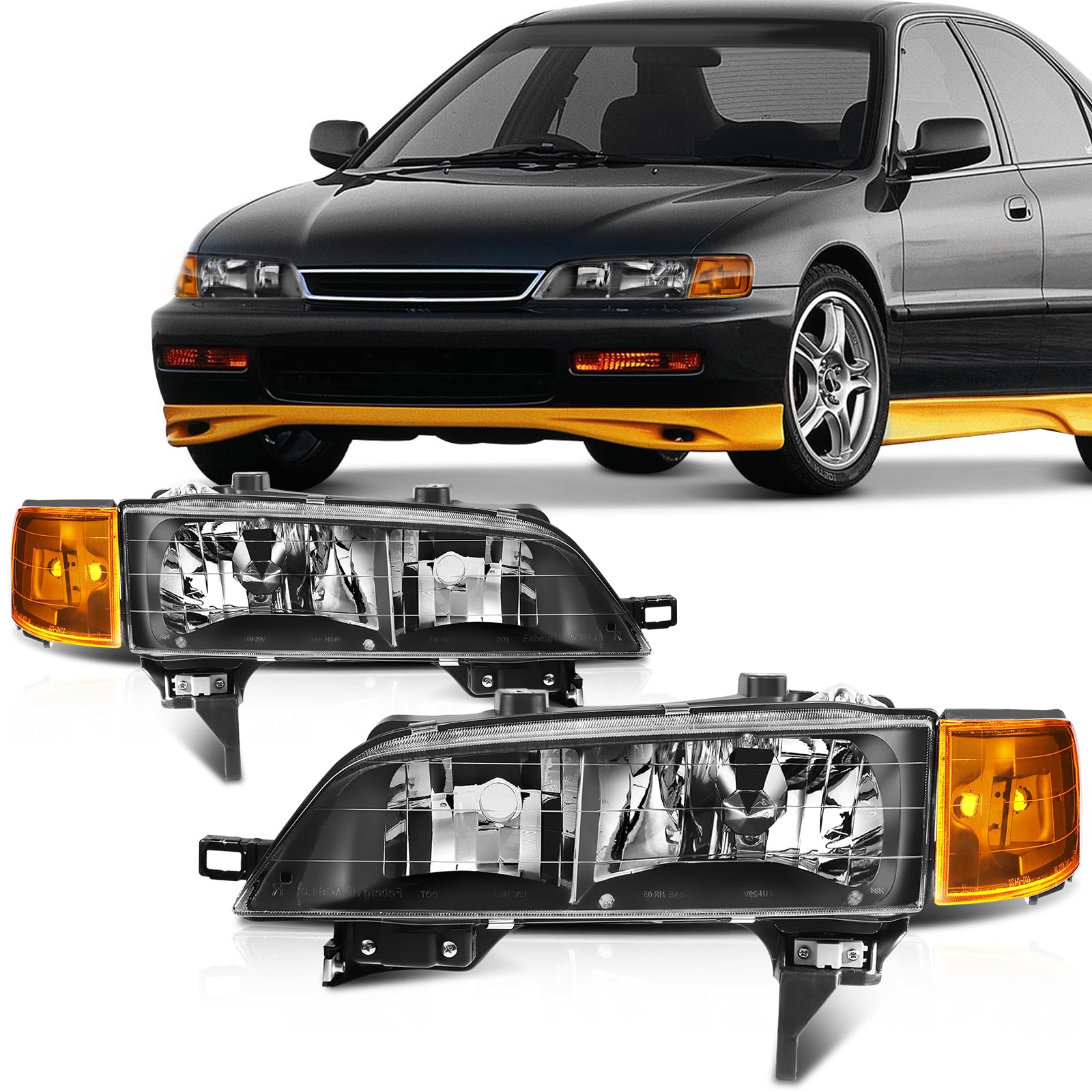 SCITOO Headlight Assembly For 1994-1997 Honda Accord Headlamp Replacement Fit For 1994 19…