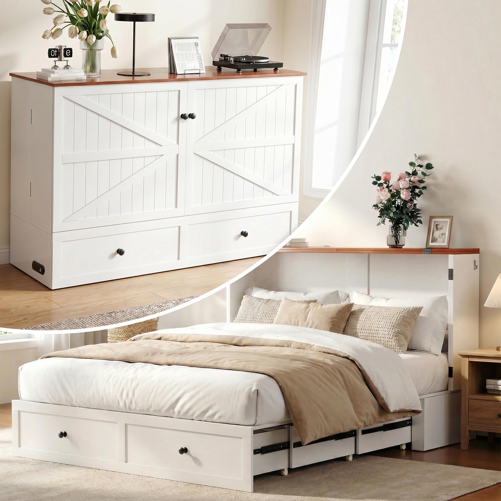 CECER Full Size Murphy Bed with Tri-Folding Mattress