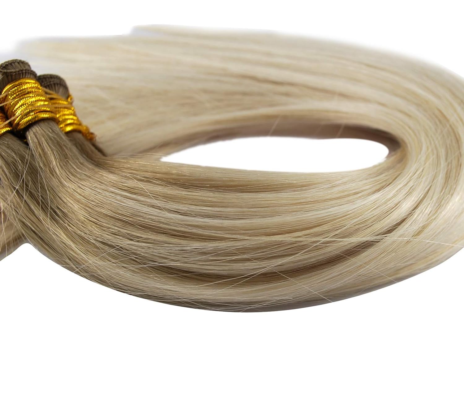 Dark Root White Blonde Hand Tied Hair Weft Extensions Premium Remy Virgin Human Hair 14-20inch (14")