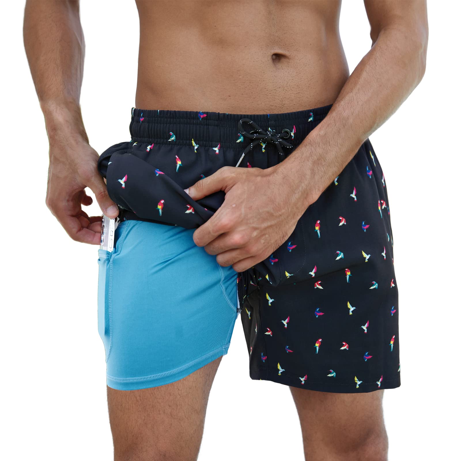 Arcweg Badehose für Herren Badeshorts mit Kompression Liner 2 in 1 Schnelltrocknend Strandhose Männer Elastisch Surf Shorts mit Reißverschlusstaschen