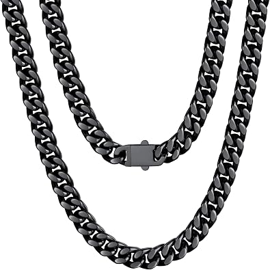 U7 Stainless Steel Chain Necklace for Men, Silver/Black/Gold Plated Cuban Link Chain, Thick Hip Hop Curb Chain Choker Jewelry 5/7/9/12mm 18-30 Inches for Mens Women