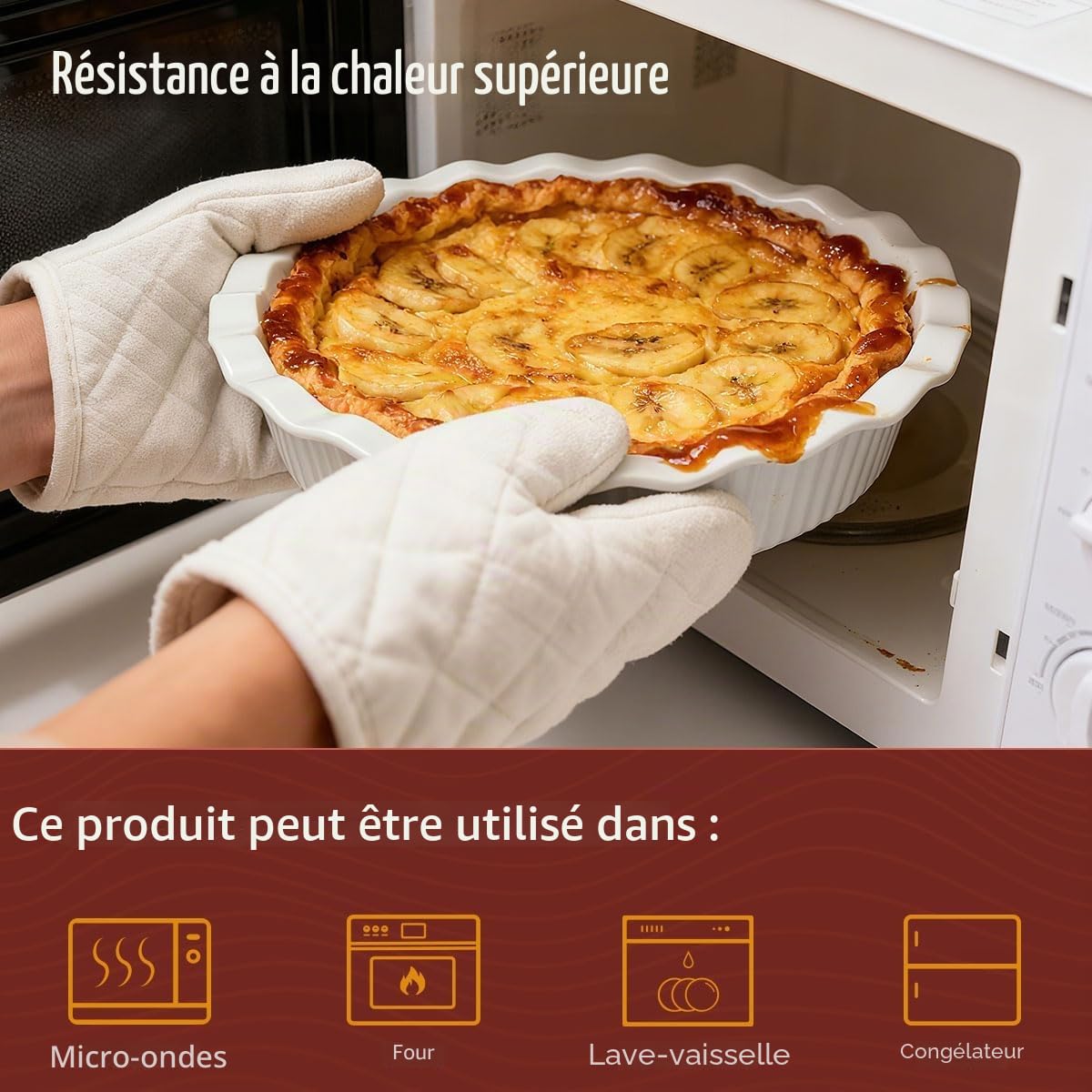 WishDeco Moule à Tarte 23 cm, Moule à Quiche en Céramique Rond 1500 ml, Plat Four à Gratin Blanc, Résistant au Four