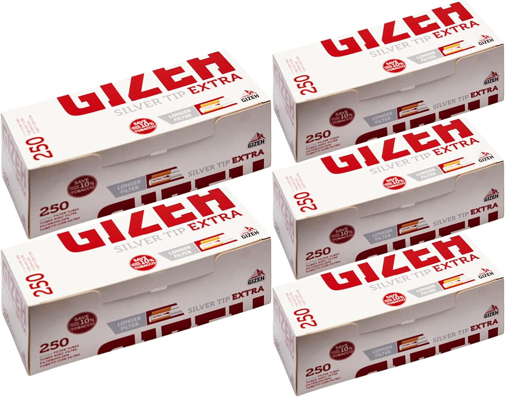 GIZEH XL Extra Long Silver Tip Filter Tubes - 250-5000 Count - 25mm Paper Filter MYO Premium Classic Empty Tubes - Bull Brand