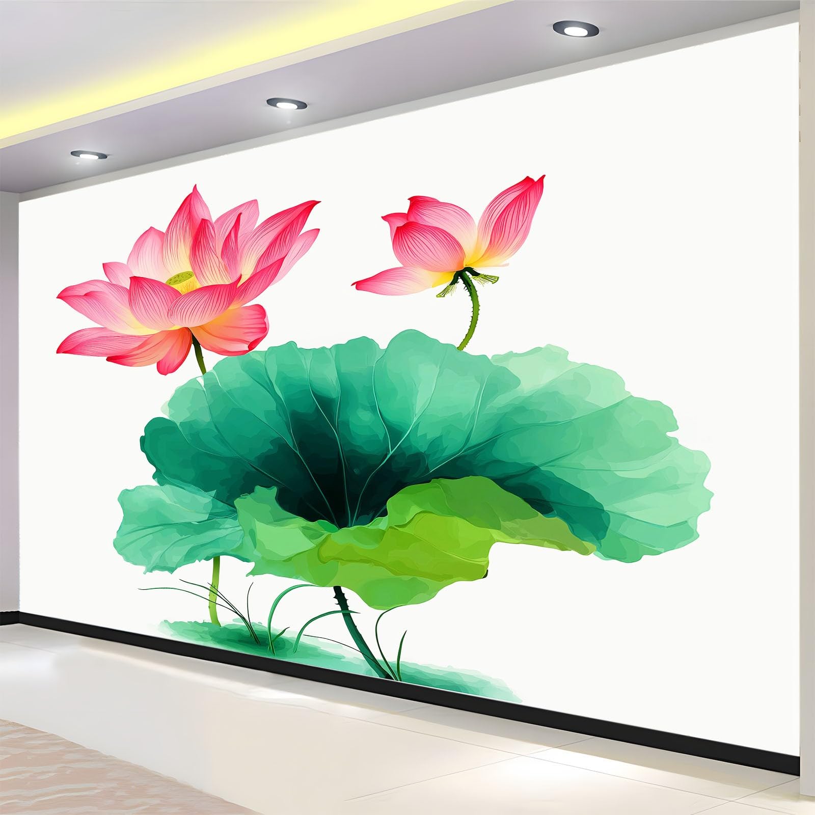 Fototapety Kwiaty Rośliny Liście lotosu Sztuka ścienna Tradycyjny chiński styl fototapeta do salonu, sypialni, papier premium 350 x 256 cm gobelin fotograficzny efekt 3D