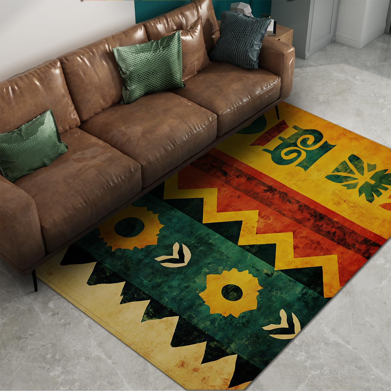 Dywan 120 x 160 cm, można prać w pralce, antypoślizgowy, niski runo, wzór boho, geometryczny dywan do salonu, sypialni, przedpokoju, seria plemienna