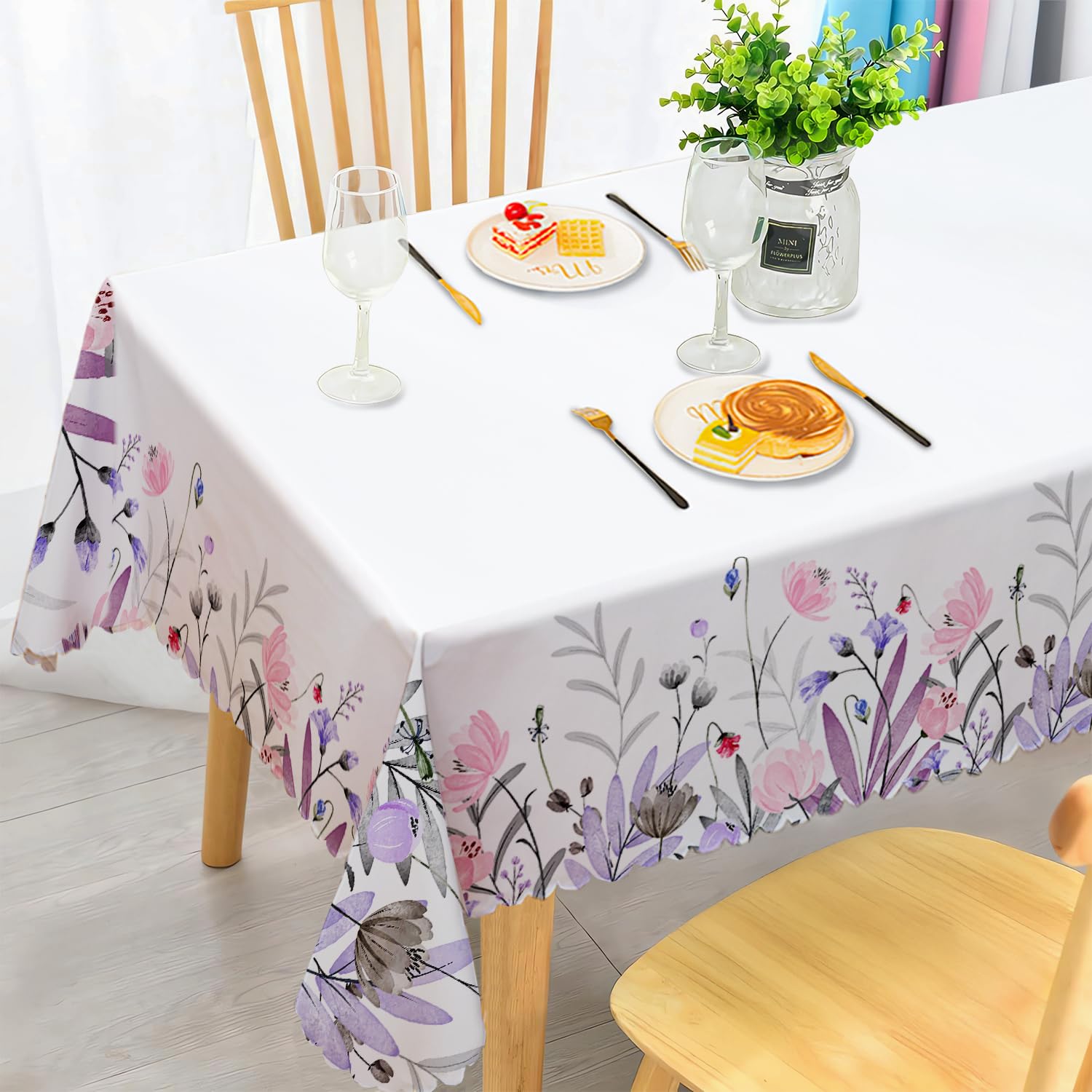 iEvery Floral Tablecloth Wipe Clean 100x140cm, Wipeable Rectangular Table Cloth Waterproof Stain-Resistant Polyester Table Cover for 2-3 Seater Dining Kitchen Patio Garden Party Outdoor Home Decor โ image 1