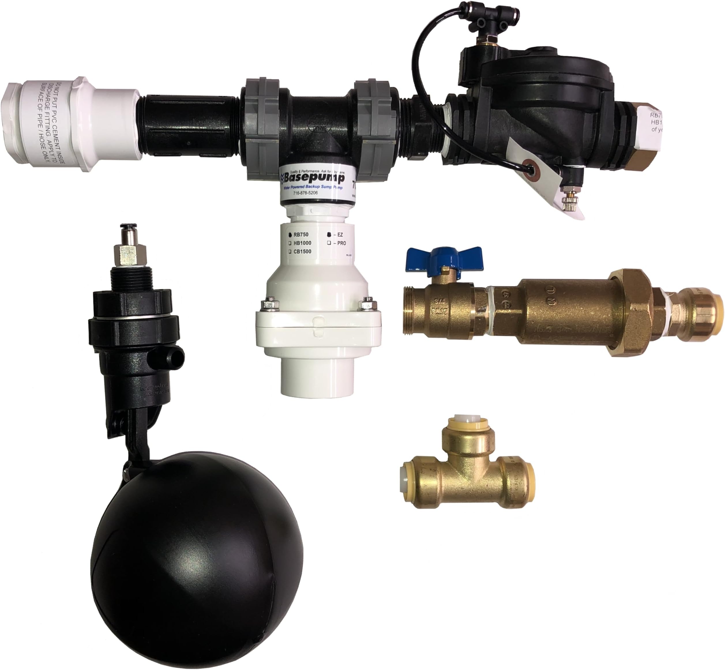 RB750-EZ Premium Water Powered Backup Sump Pump - Reliable Auto Sump Pump Backup System with High Water Alarm for Basement Flood Prevention - No Battery or Electricity Needed