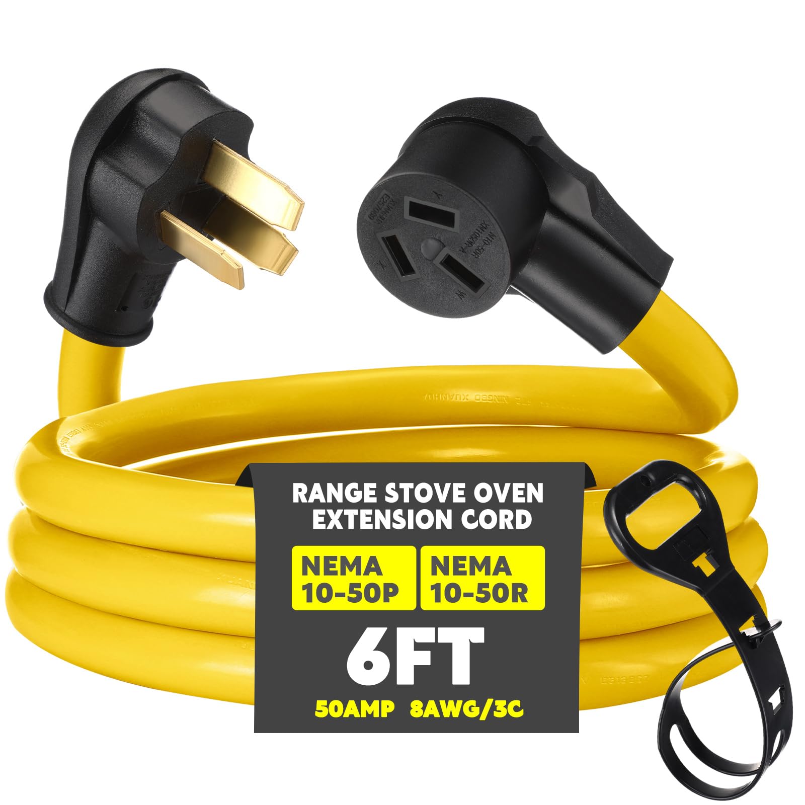 Relaxweex 6ft 10-50 50Amp Extension Cord Compatible with NEMA 10-50 Male Plug to 10-50 Female Receptacle, 50 A 3 Prong Electric Range Oven Stove