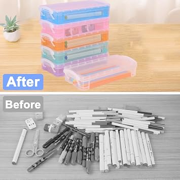 6PCS Colorful Clear Pencil Case,Stackable Pencil Box with Snap Tight Lid,Plastic Pen Storage for Craft Storage,Portable Pen Organiser for School,Home,Office(Colorful)