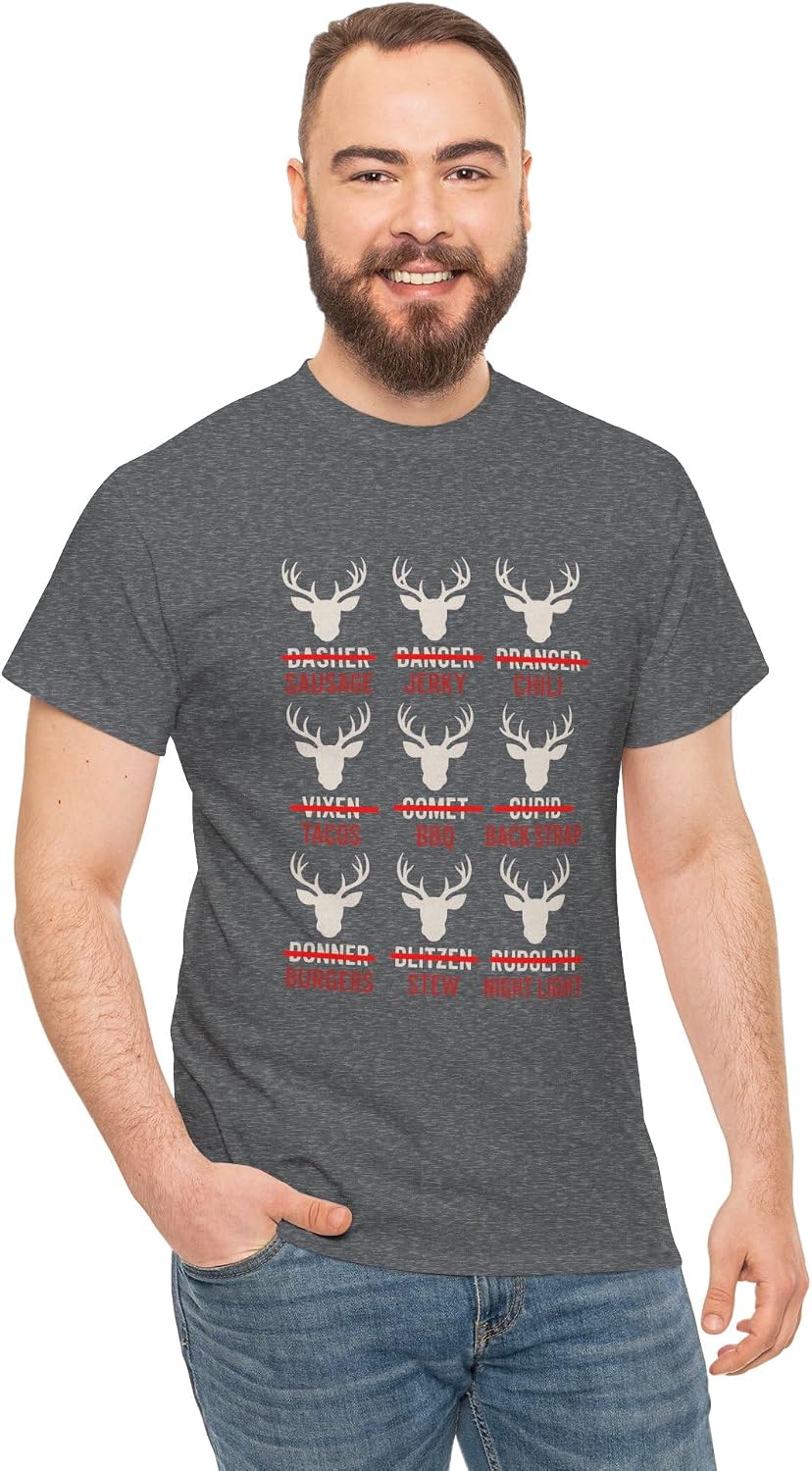 Funny Christmas Reindeer Meat Menu for Deer Hunters Dad Sarcastic Holiday Hunter Humor Graphic Apparel Graphite Heather