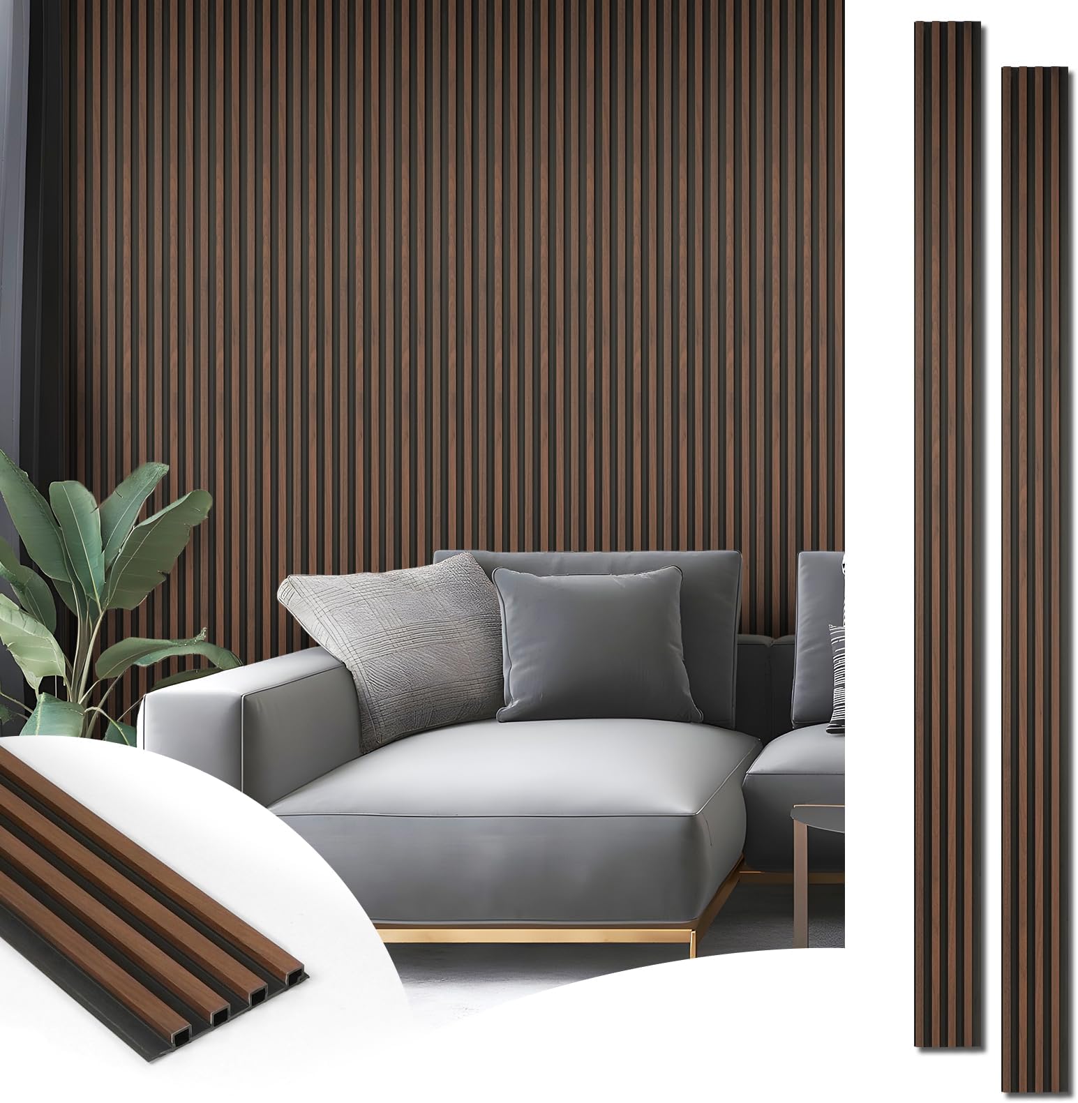 Art3d 8-Pack WPC Wood Slat Wall Panel for Interior Décor, 3D Wood Fluted Acoustic Wall Paneling for Living Room Bedroom Home & Office Accent Decor - 96 x 6 Inch Walnut