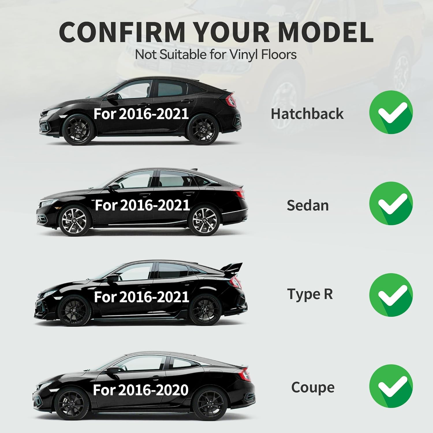 YITAMOTOR Floor Mats Fit for 2016-2021 Honda Civic Coupe/Sedan/Type R, 2017-2021 Honda Civic Hatchback, TPE All-Weather Custom Fit Floor Liners, Durable Anti-Slip Accessories, 1st & 2nd Row, Black - Image 2