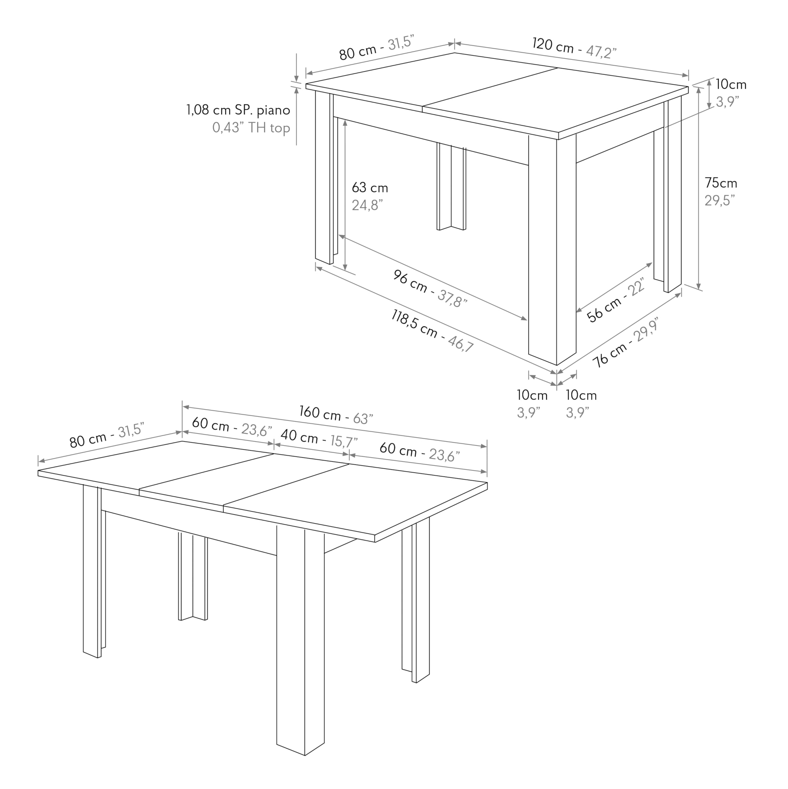 PAZZO DESIGN Tavolo Allungabile Mariano, Piano In Nobilitato Melaminico, Rovere Rustico, Tavolo Da Cucina, 120x80x75 cm, Made In Italy - id_2198