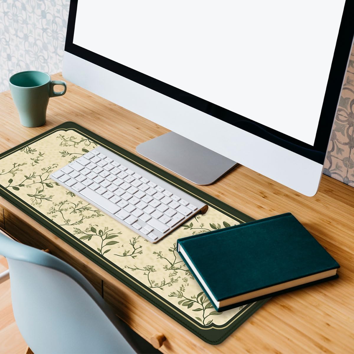 Vintage Botanical Large Gaming Mousepad, Green Vines Desk Mat for Keyboard, Large Gaming Mouse Mat with Stitched Edges,Non-Slip Waterproof Rubber Base Mous Mat, 31.5" x 11.8" - Image 5