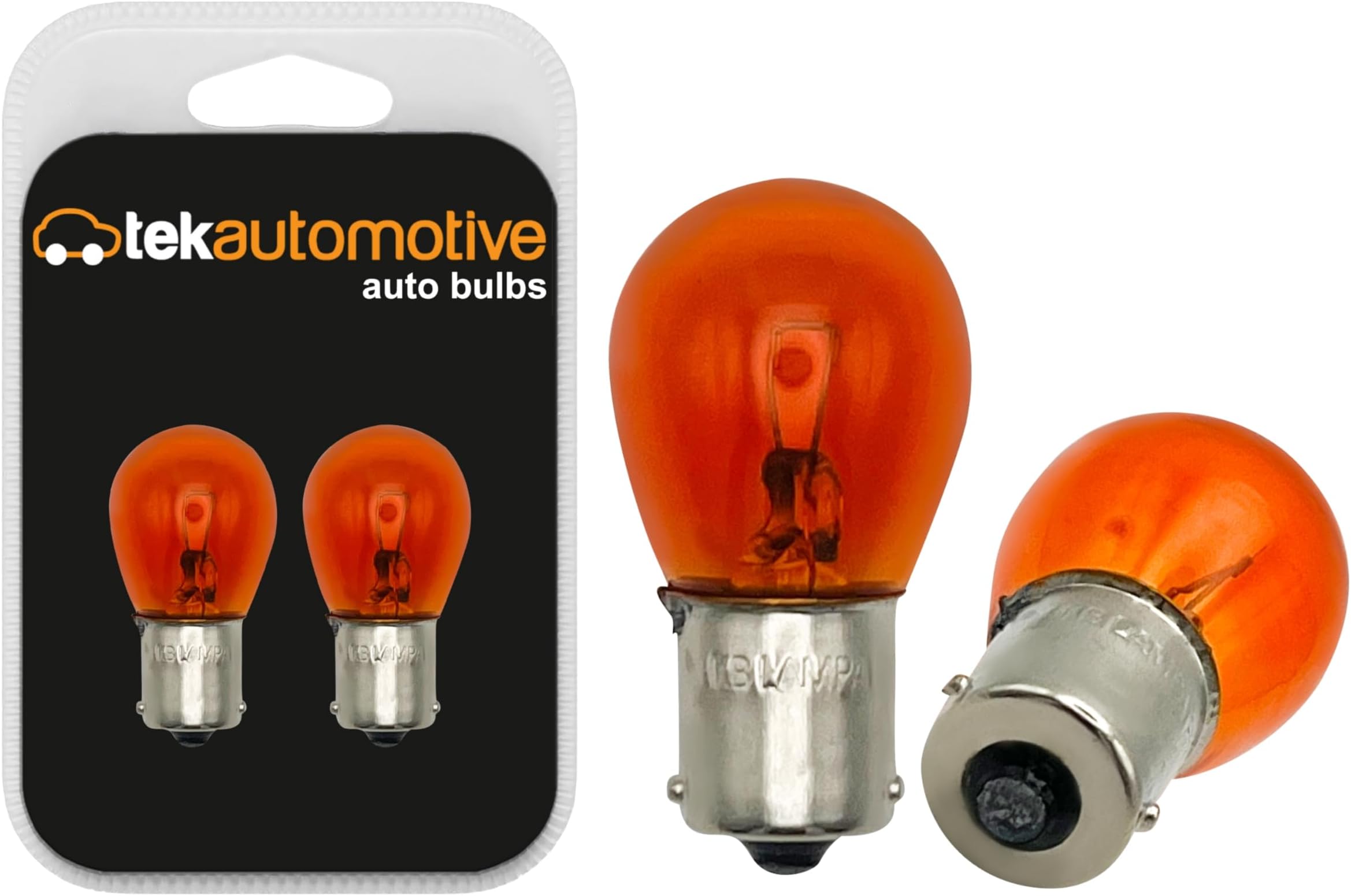 Tek Automotive 581 PY21W Indicator Bulbs 12V 21W BAU15S โ E-Marked Road Legal Amber, Offset Pin, Twin Pack